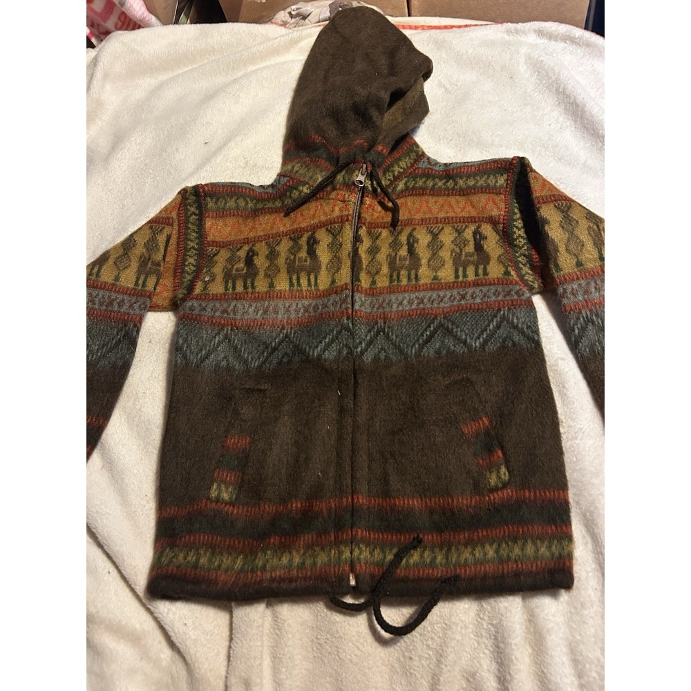 Handmade Ecuador Wool Llama Alpaca Zip Hoodie Sweater Kids Size 4 Boho
